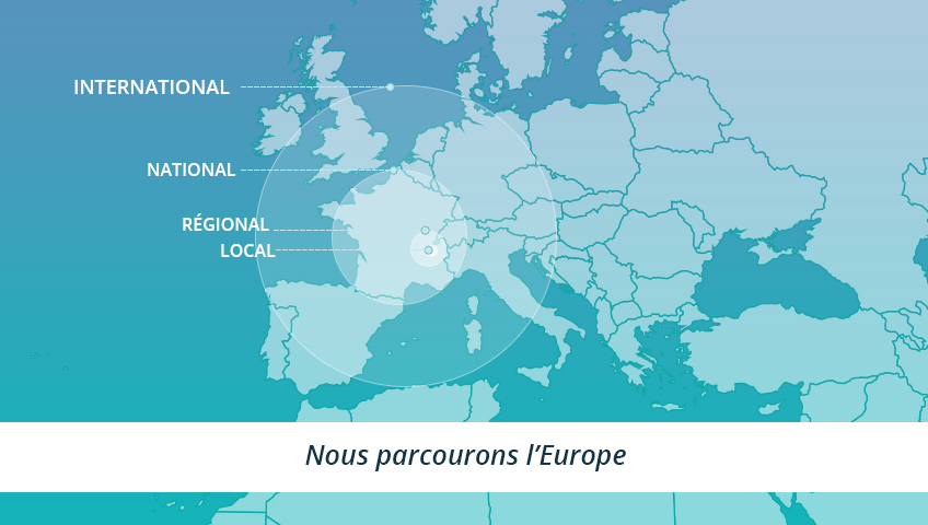 Carte des zones de transport où Rézolog évolu. En france et à l'étranger pour du transport local, régional, national ou international